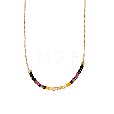 Bohemian Glass Beaded Brass Boston Link Chain Necklaces for Women Elegant Daily Jewelry CD0318-1-1