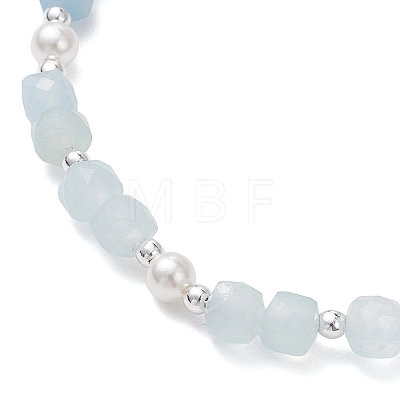 Natural Aquamarine Beaded Stretch Bracelets BJEW-JB13199-04-1