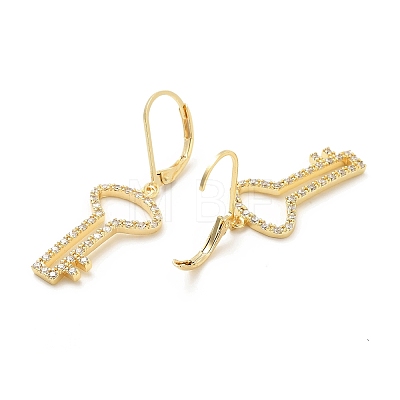 Brass Micro Pave Clear Cubic Zirconia Dangle Leverback Earrings for Women KK-B062-03G-1
