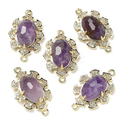 Natural Amethyst Faceted Oval Connector Charms G-G181-06G-03-1