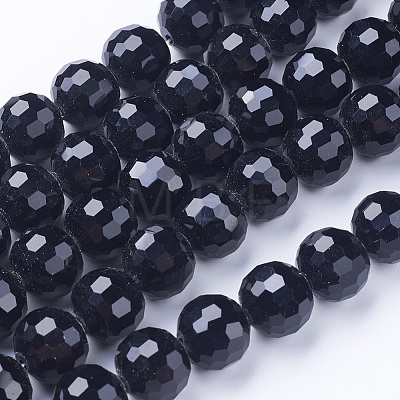 Faceted Black Glass Round Bead Strands X-GLAA-R095-12mm-08-1