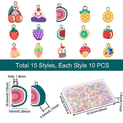 Craftdady 150Pcs 15 Style Handmade Polymer Clay Charms CLAY-CD0001-09-1