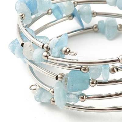 5-Loop Natural Aquamarine Chip Beaded Wrap Bracelets for Women BJEW-JB01517-03-1