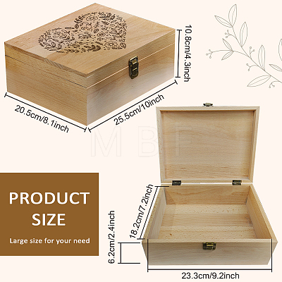 Rectangle Wooden Memory Keepsake Boxes with Lids CON-WH0101-003-1