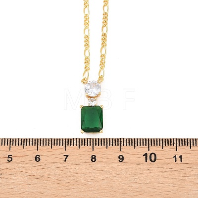 Brass Pave Clear Cubic Zirconia & Green Glass Perfume Bottle Pendant Figaro Chain Necklaces for Women NJEW-F364-02G-1