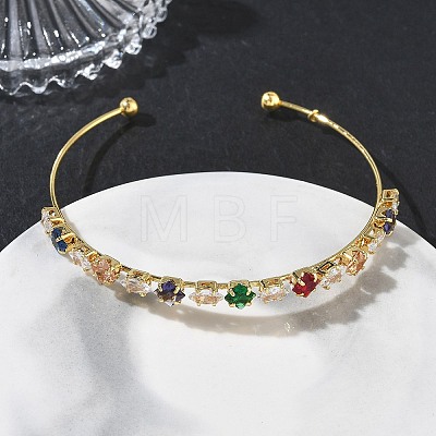 Brass Micro Pave Cubic Zirconia Cuff Bangles KK-D112-02G-1