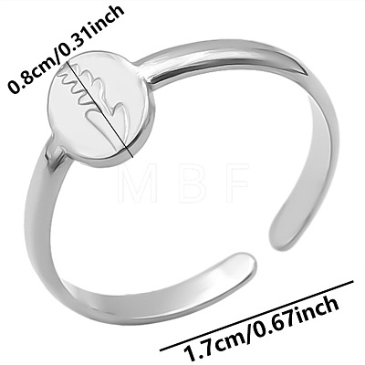 Minimalist Oval with Flower 304 Stainless Steel Wide Band Cuff Open Rings for Women PL9348-1-1