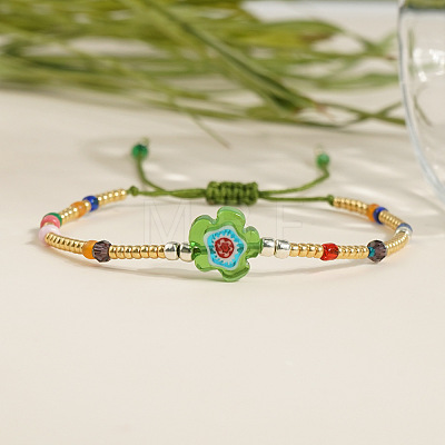 Flower Glass Seed Bead & Glass Beads Braided Bead Bracelets NS0067-3-1