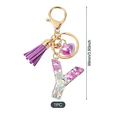Alloy Resin Heart Keychains KEYC-TADJ0002-01G-Y-1