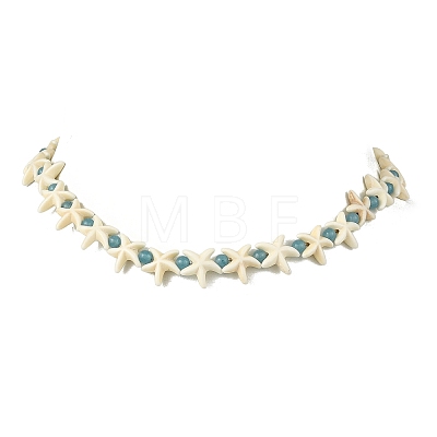 Ocean Synthetic Turquoise Starfish and Dyed Round Natural White Jade Beaded Necklaces NJEW-JN06201-1