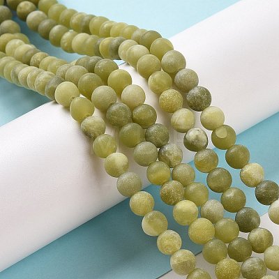 Round Frosted Natural TaiWan Jade Bead Strands G-M248-6mm-02-1