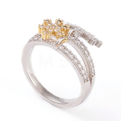 Brass Micro Pave Clear Cubic Zirconia Finger Rings RJEW-L098-005P-1