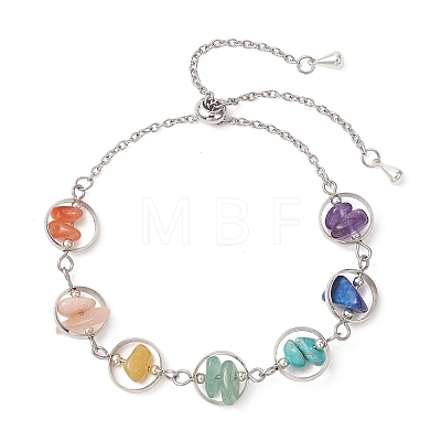 Chakra Brass Ring Link & Natural & Synthetic Mixed Gemstone Chips Beads Link Bracelets BJEW-TA00717-02-1