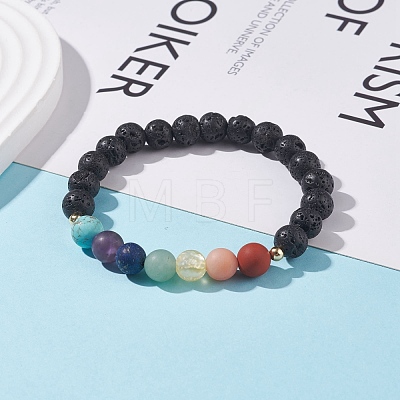 Natural Lava Rock & Mixed Stone Stretch Bracelet BJEW-JB07999-1