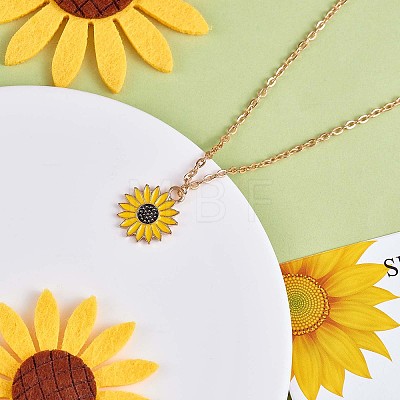 Enamel Sunflower Pendant Necklace and Stud Earrings JX217A-1