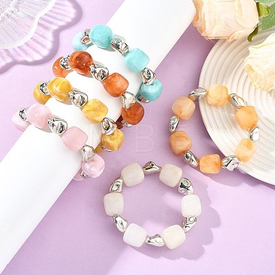 Acrylic Cube and Nuggets Beaded Stretch Bracelets for Girls BJEW-JB14281-1