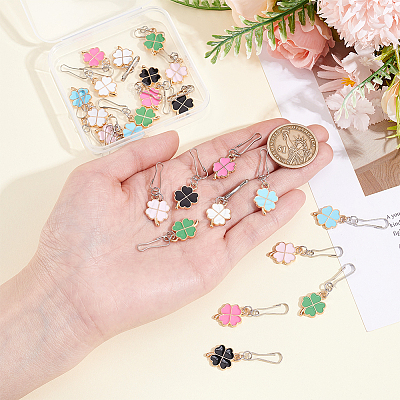 48Pcs 6 Styles Clover Alloy Enamel Zipper Puller HJEW-ME00166-1