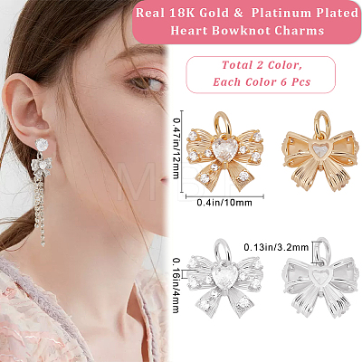 Beebeecraft 12Pcs 2 Colors Brass with Glass Rhinestone Charms KK-BBC0013-92-1