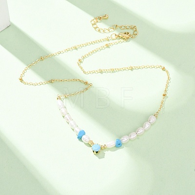 Synthetic Turquoise Chip and Rice Natural Pearl Beaded Necklaces GG-CBA3297-15G-D-1
