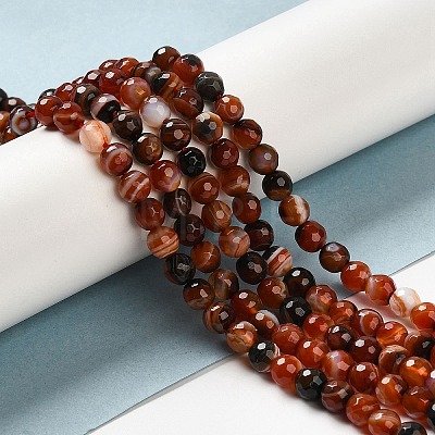 Natural Striped Agate/Banded Agate Beads Strands G-A246-8mm-12-1