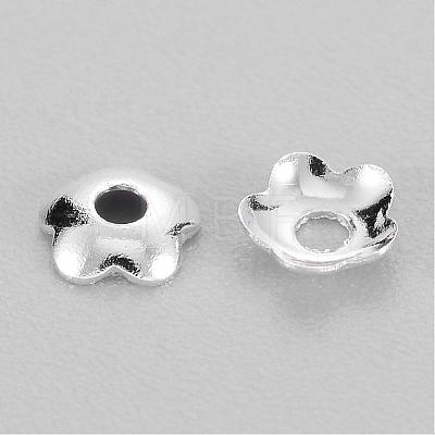 Silver Color Plated Flower Brass Spacer Bead Caps X-KK-TB857-S-1