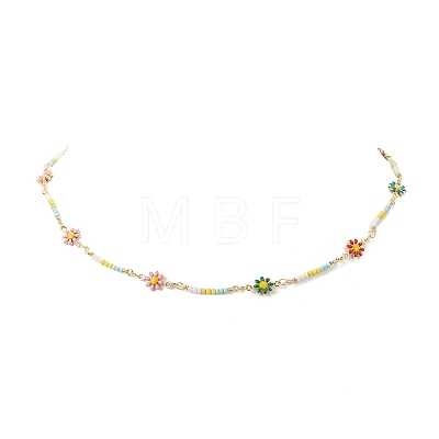 Handmade Brass Flower Link Chain Necklace for Women NJEW-JN04266-1