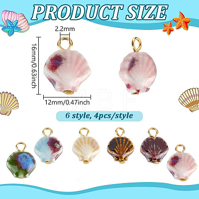 24Pcs 6 Style Handmade Bright Glazed Porcelain Pendants PALLOY-PH01942-1