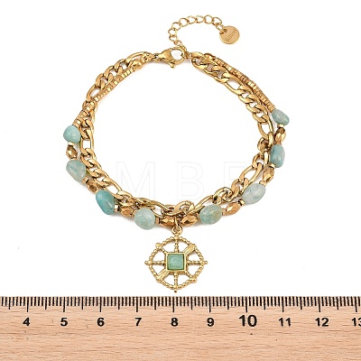 Bohemian 304 Stainless Steel Chain & Natural Beads Double Layers Bracelets BJEW-C150-01F-G-1