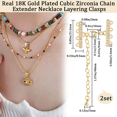 2 Sets Brass Micro Pave Clear Cubic Zirconia Chain Extender KK-BBC0012-49-1