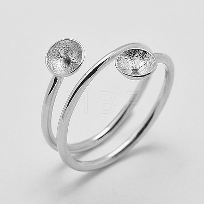 Anti-Tarnish Rhodium Plated 925 Sterling Silver Finger Design Ring Mounts Fittings with Pearl Seat X-STER-A070-040-1