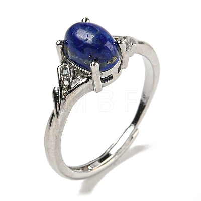 Oval Natural Lapis Lazuli Adjustable Rings RJEW-Q818-01P-05A-1