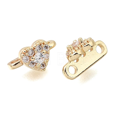 Brass Micro Pave Clear Cubic Zirconia 2-Loop Heart Spacer Bars KK-C258-05LG-1