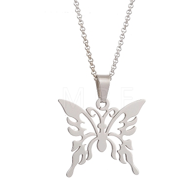 2Pcs 2 Styles 201 Stainless Steel Butterfly & Dragonfly Pendant 304 Stainless Steel Pea Chain Necklaces for Women NJEW-JN05998-1