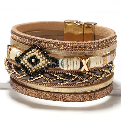 Bohemian Style Imitation Leather Multi-strand Bracelets for Women WG6653F-04-1