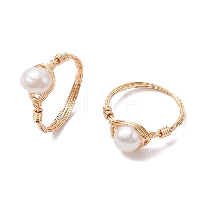 Nuggets Natural Cultured Freshwater Pearl Finger Rings RJEW-JR00697-01-1