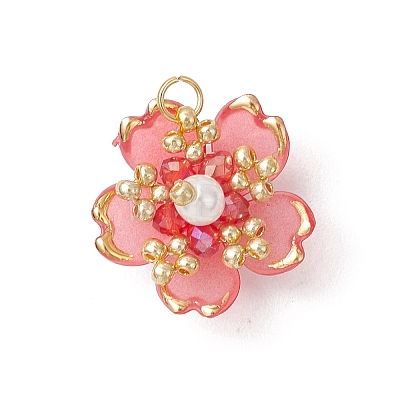Handmade Glass Seed Beaded Sakura Pendants PALLOY-MZ00763-1