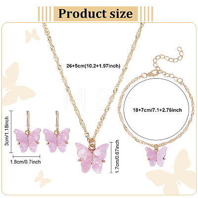 Plastic Butterfly Pendant Necklace & Bracelet & Dangle Leverback Earrings SJEW-AN0001-33-1