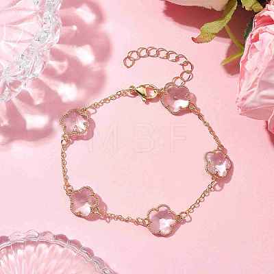 Glass Flower Links Bracelet BJEW-JB10219-1