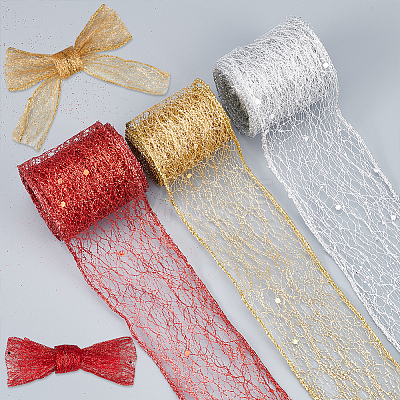  9 Bags 3 Colors Sparkle Cloth Glitter Mesh Wired Ribbons for Christmas Party Decorations OCOR-NB0001-77-1