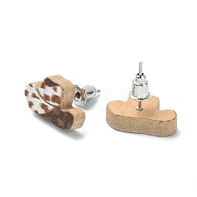 Poplar Wood Stud Earrings EJEW-G376-01E-1