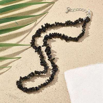 Natural Golden Sheen Obsidian Chip Beaded Necklaces for Men Women NJEW-G159-01M-1