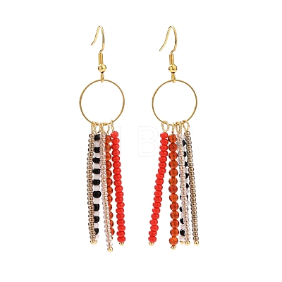 Natural Red Agate & Glass Seed Beaded Tassel Earrings EJEW-JE04805-1