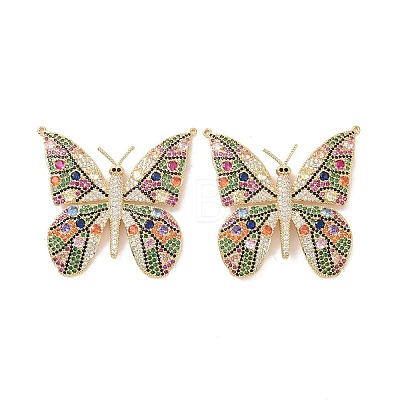 Butterfly Brass Micro Pave Colorful Cubic Zirconia Connector Charms KK-G435-03G-1