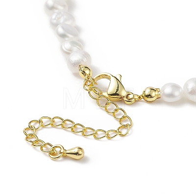 Natural Pearl & Brass Heart Beaded Necklace for Women NJEW-JN04106-01-1