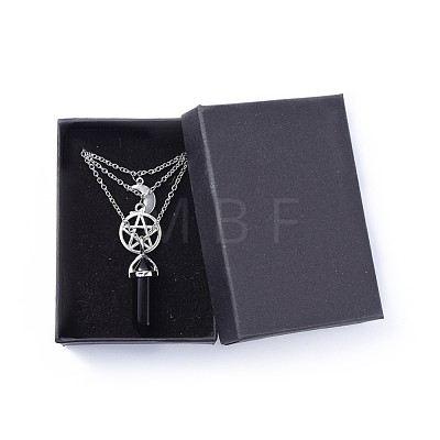 Bullet Synthetic Black Stone Pendant Tiered Necklaces NJEW-JN02457-04-1