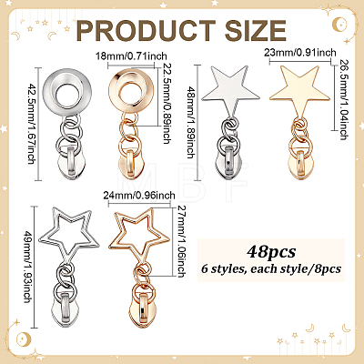 48Pcs 6 Styles Alloy Zipper Sliders with Round Charm DIY-ME0003-69-1