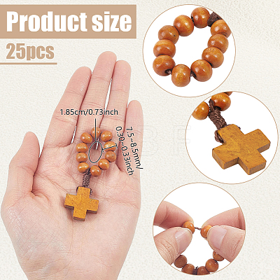25Pcs Wood Cross & Round Beads Finger Rings RJEW-NB0001-09B-1