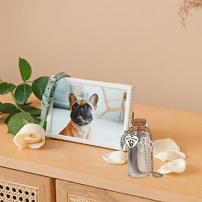 4Pcs Transparent Glass Empty Bottles with Alloy Paw Print Charms AJEW-DR00029-1