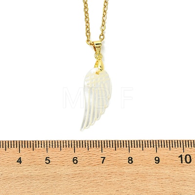 Natural White Shell Carved Angel Wing Pendant 304 Stainless Steel Cable Chain Necklaces for Women NJEW-JN06244-1