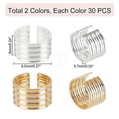 60Pcs 2 Colors Brass Grooved Column Open Cuff Earrings for Men Women KK-DC0001-93-1